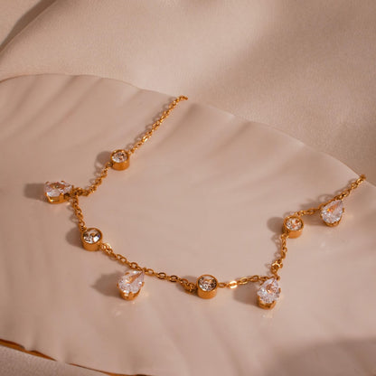 Gold Cubic Zirconia Anklet: Teardrop Crystal Ankle Bracelet