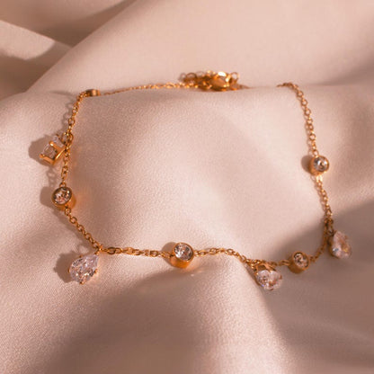 Gold Cubic Zirconia Anklet: Teardrop Crystal Ankle Bracelet