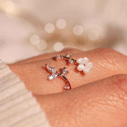 Birth Flower Ring 925 Sterling Silver Valentine's day gift Mother of Pearl Sakura Rings Adjustable Delicate Personalized Birthstone Gift