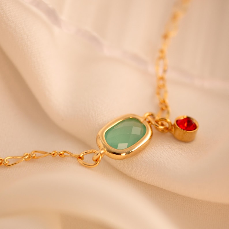 彩色寶石誕生石腳鍊・鍍金可調式腳踝鍊