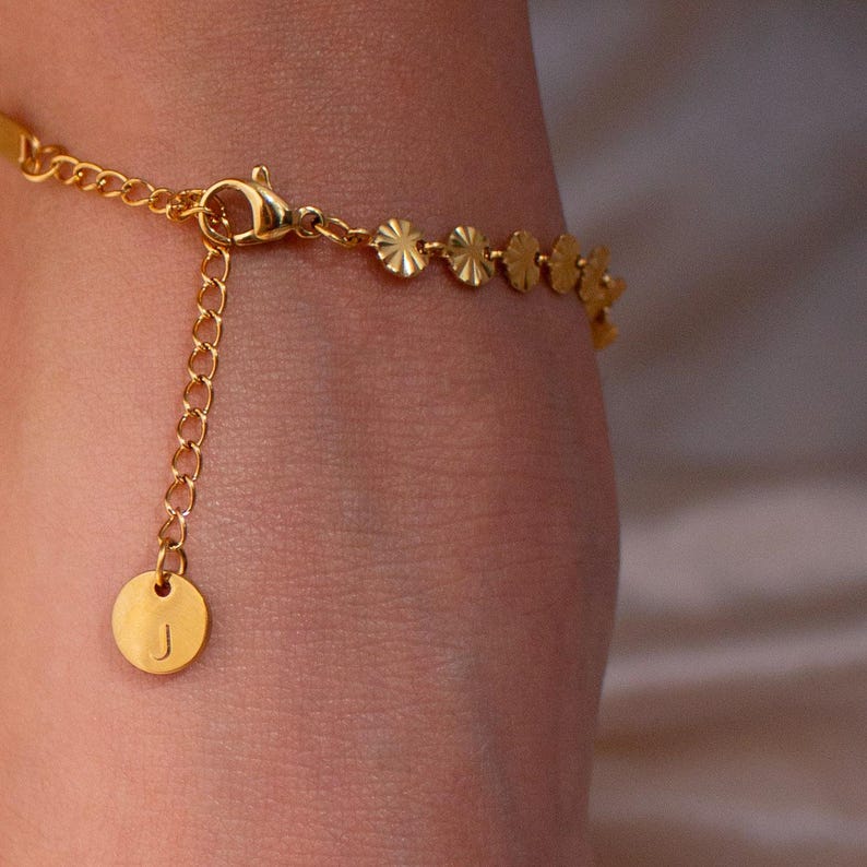 Flower Chain Anklet, Stainless Steel Dainty Waterproof Adjustable Ankle Bracelet for Her
