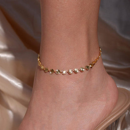 Flower Chain Anklet, Stainless Steel Dainty Waterproof Adjustable Ankle Bracelet for Her