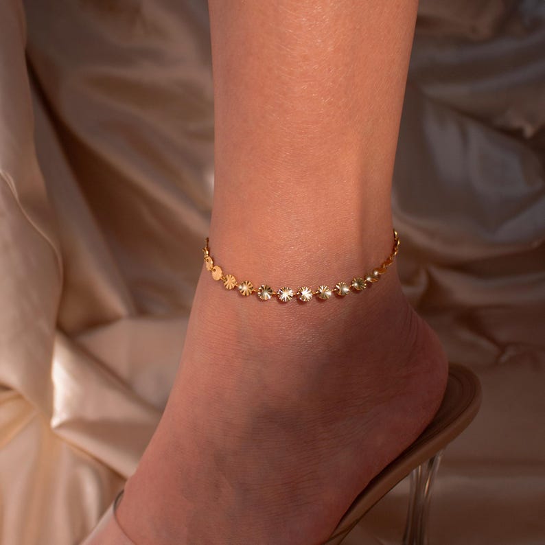 Flower Chain Anklet, Stainless Steel Dainty Waterproof Adjustable Ankle Bracelet for Her