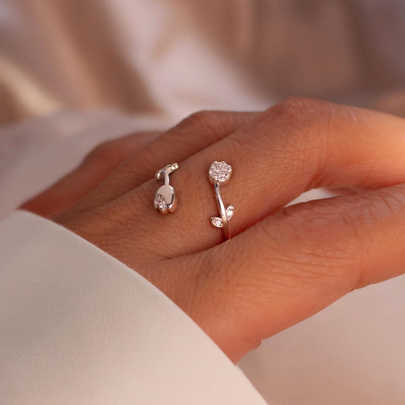 Tulip Flower Ring Adjustable 925 Sterling Silver Birthstone Personalized, Perfect Everyday Gift