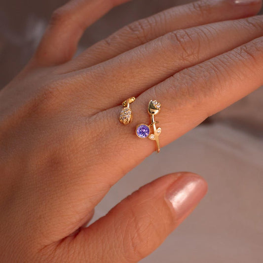 Tulip Flower Ring Adjustable 925 Sterling Silver Birthstone Personalized, Perfect Everyday Gift