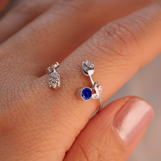 Tulip Flower Ring Adjustable 925 Sterling Silver Birthstone Personalized, Perfect Everyday Gift