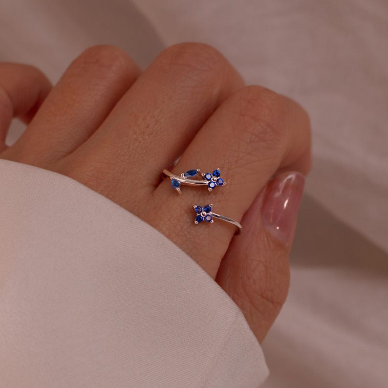 Blue Sapphire 925 Sterling Silver Ring Birth Flower Something Blue Ring for her best gift