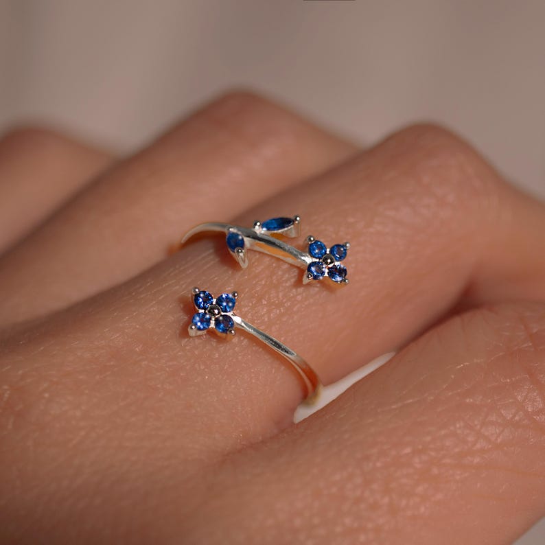 Blue Sapphire 925 Sterling Silver Ring Birth Flower Something Blue Ring for her best gift