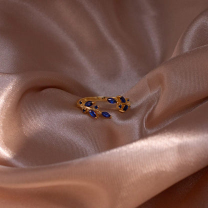 Blue Sapphire Ring 925 Sterling Silver Something Blue Rings Leaf Adjustable,Personalized Gift