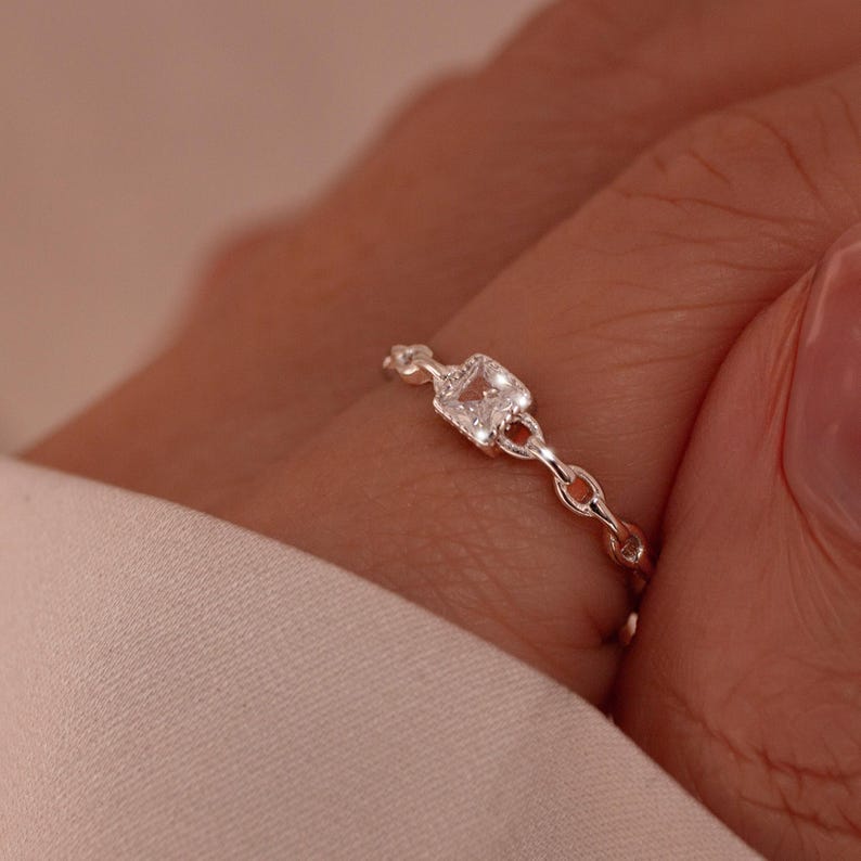Square Ring 925 Sterling Silver Adjustable Ring - Resizable Best Gift for her