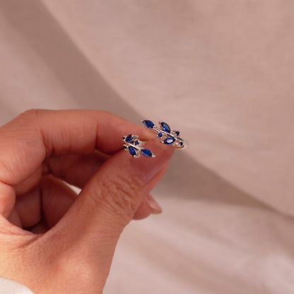 Blue Sapphire Ring 925 Sterling Silver Something Blue Rings Leaf Adjustable,Personalized Gift