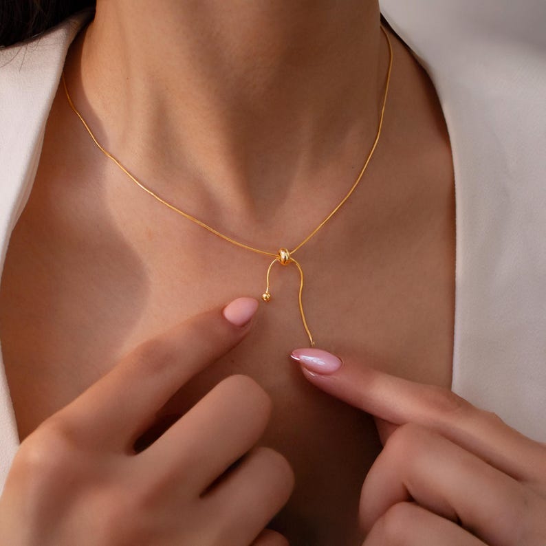 Lariat Necklace 925 Sterling Silver Personalize Gold Necklaces Best gift for her