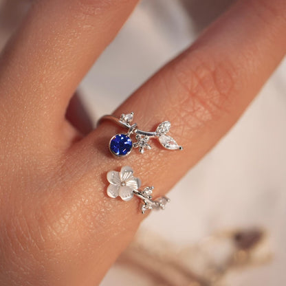 Birth Flower Ring 925 Sterling Silver Valentine's day gift Mother of Pearl Sakura Rings Adjustable Delicate Personalized Birthstone Gift