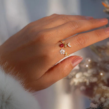 Birth Flower Ring 925 Sterling Silver Mother of Pearl Sakura Rings Adjustable Delicate Personalized Birthstone Gift