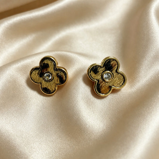 Leopard Clover Stud Earrings