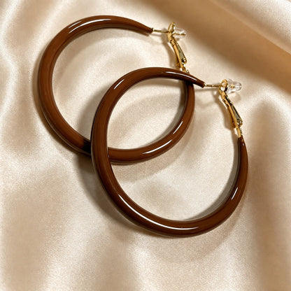 Chocolate Enamel Large Hoop Earrings