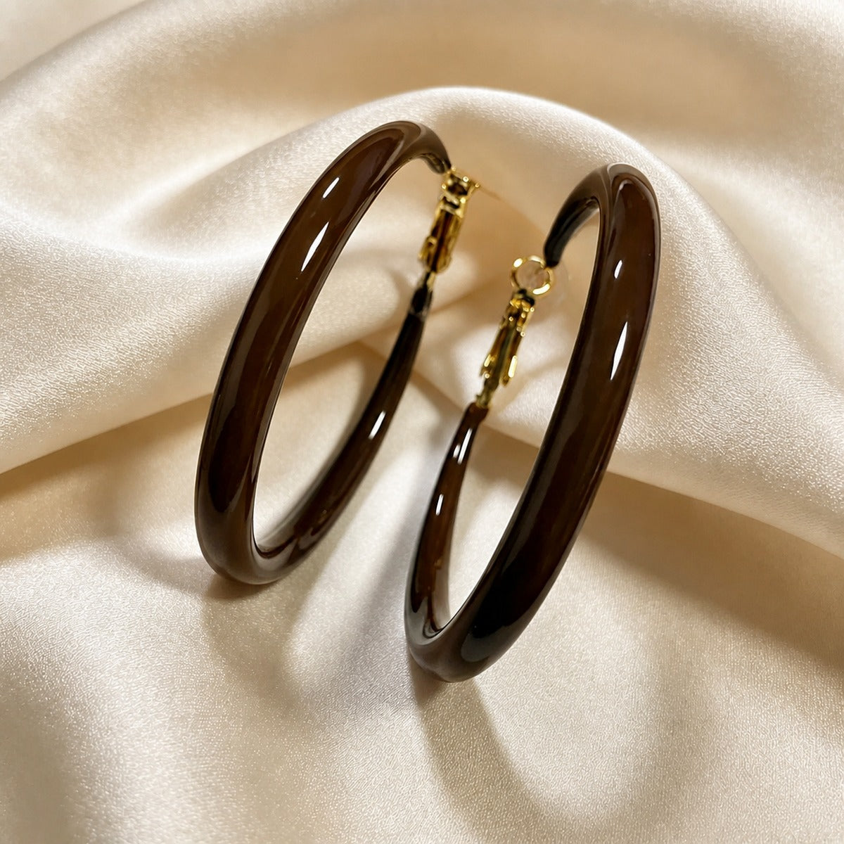 Chocolate Enamel Large Hoop Earrings