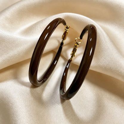 Chocolate Enamel Large Hoop Earrings