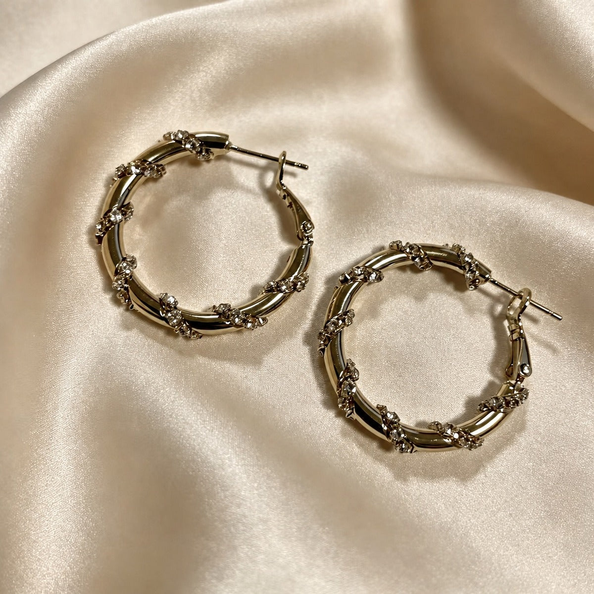 Crystal Bamboo Hoop Earrings