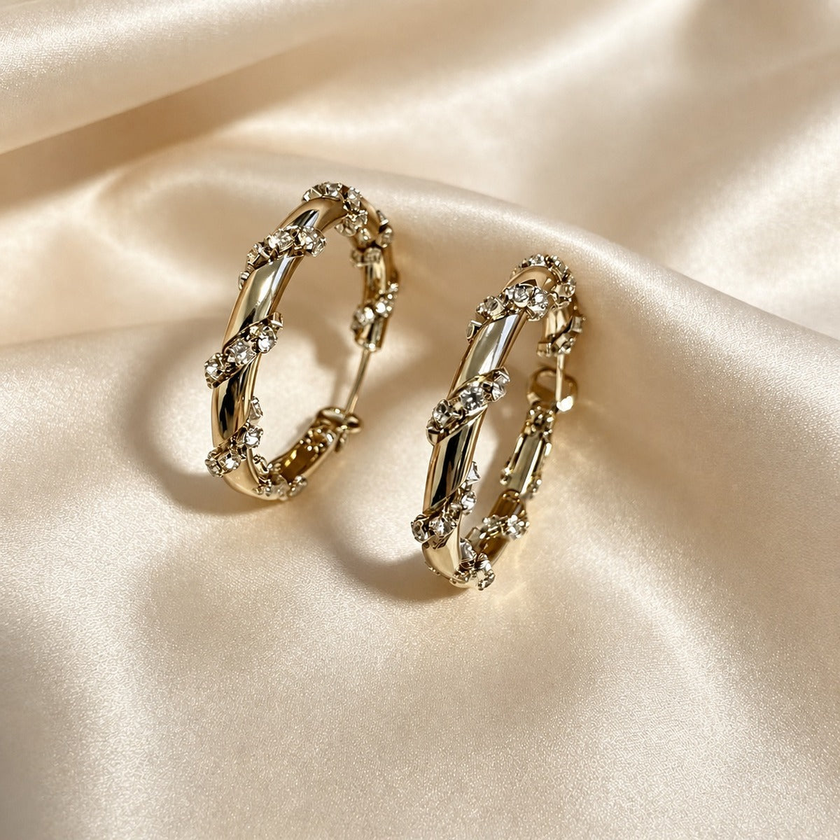 Crystal Bamboo Hoop Earrings