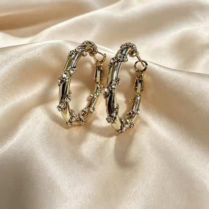 Crystal Bamboo Hoop Earrings