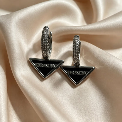 Crystal Huggie Hoops with Enamel Triangle Drop