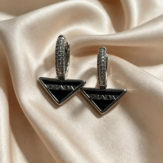 Crystal Huggie Hoops with Enamel Triangle Drop