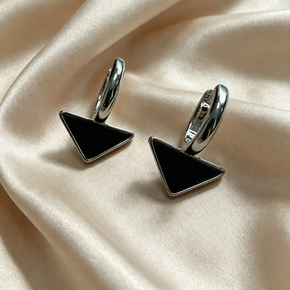Crystal Huggie Hoops with Enamel Triangle Drop