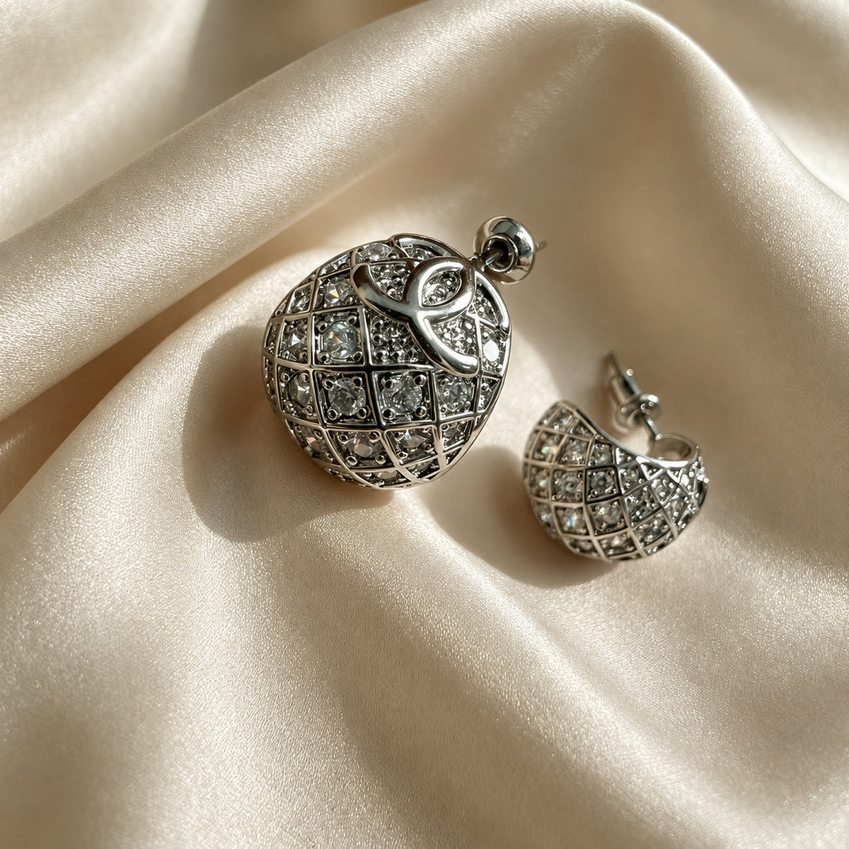 Pavé Crescent Double-Sided Stud Earrings