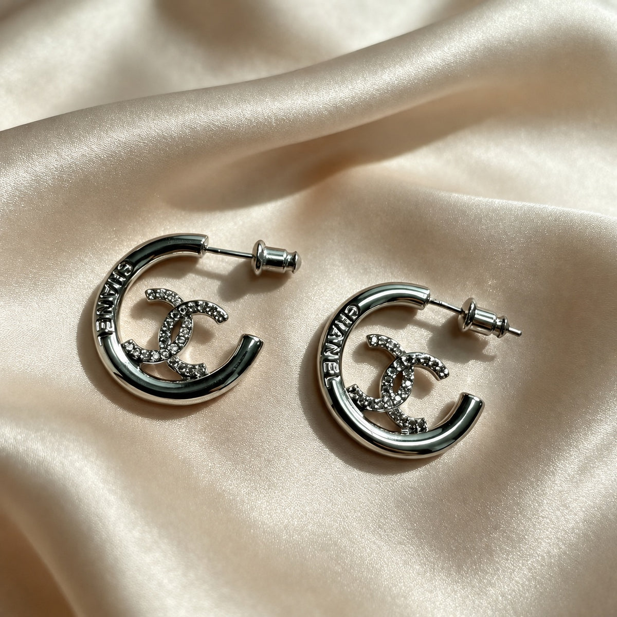 Open C-Hoop Crystal Earrings