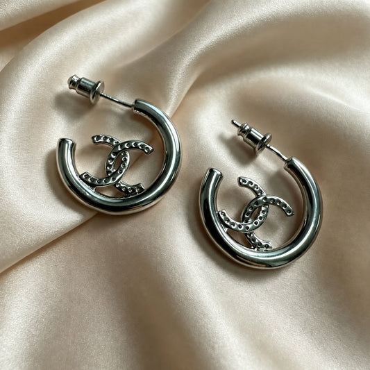 Open C-Hoop Crystal Earrings